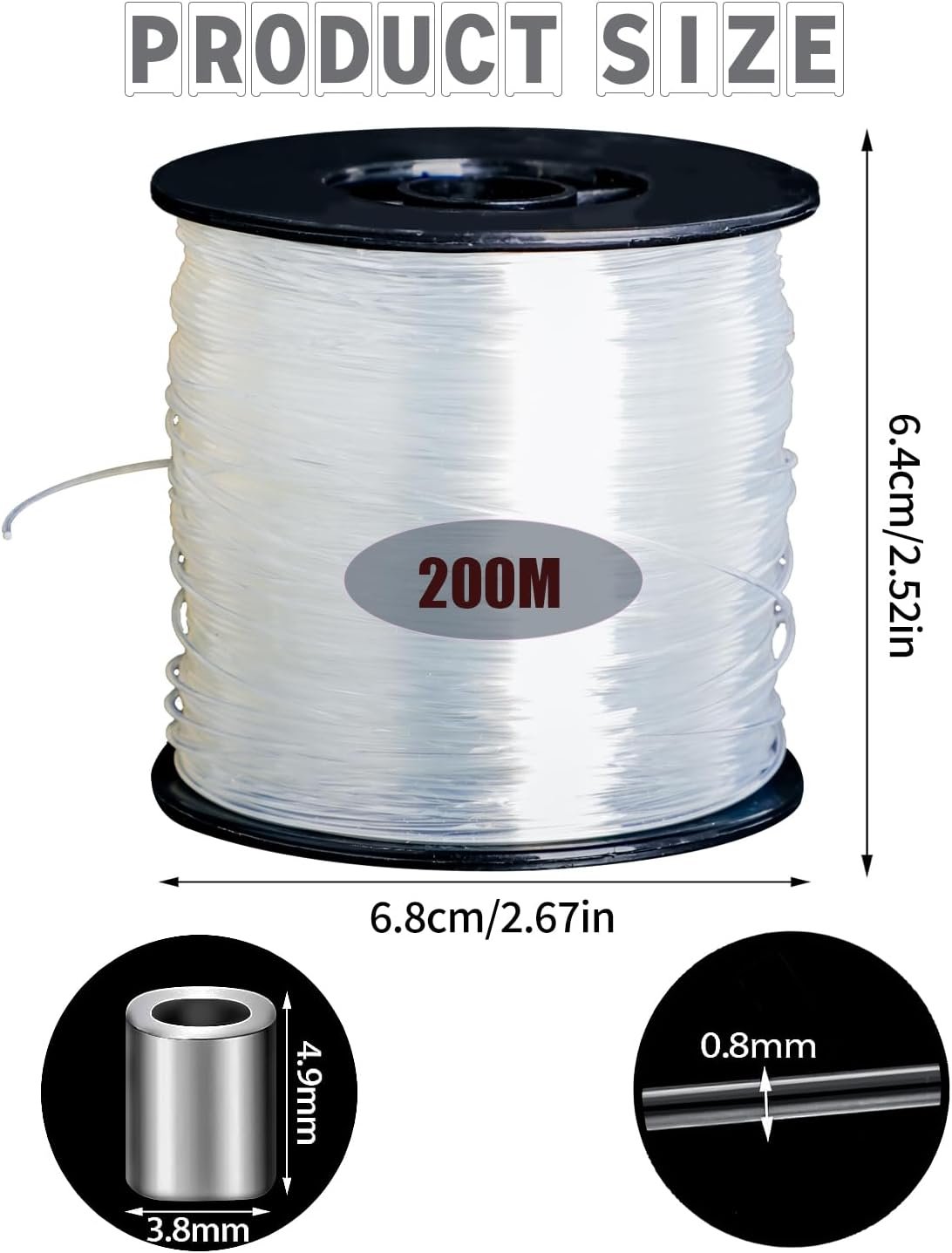 Clear Fishing Wire, 656FT Monofilament Fishing Line, Strong Invisible Nylon Thread for Hanging Christmas Ornaments, Picture, Beading Sewing, Jewelry Making and Crafts(0.8mm) - Image 2