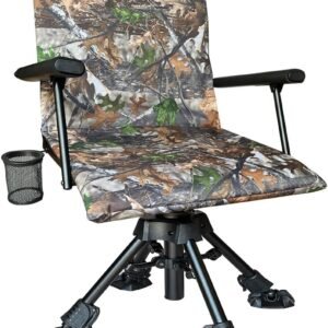 Silent Swivel Stable Portable Ground Folding Outdoor Camping Fishing Hunting Blind Chair Seat with Cover, 4 Legs Adjustable Height