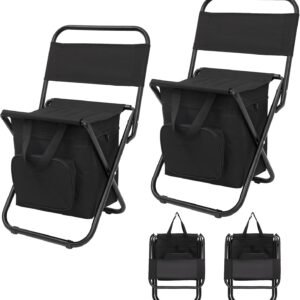 Small Fishing Chair with Cooler Bag, Lightweight Camping Chair Compact Fishing Stool with Backrest for RV Hiking Travel, Hunting, Ice Fishing Gifts Gear for Men