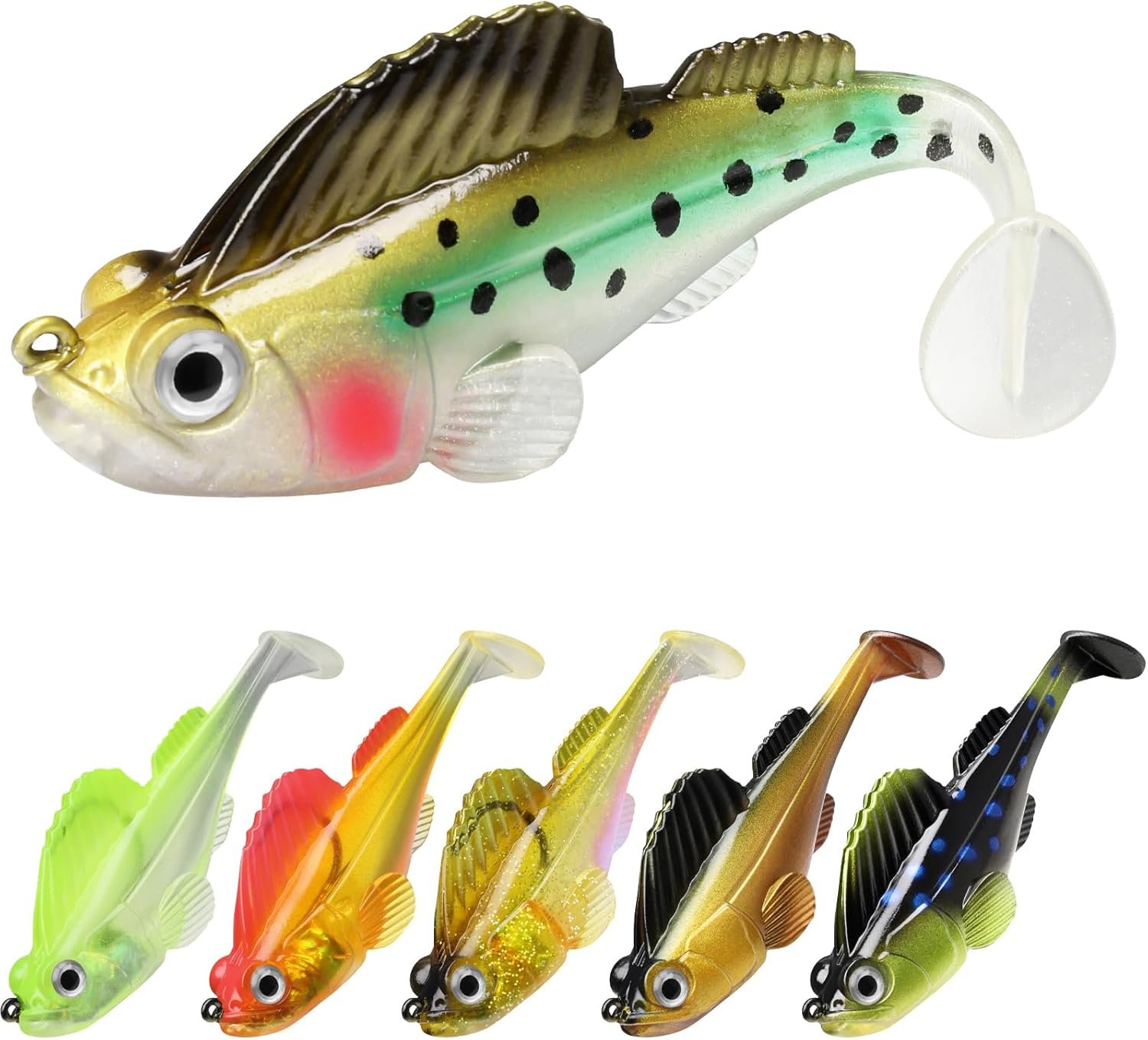 Weedless Soft Fishing Lures for Freshwater and Saltwater, Premium Pre-Rigged Jig Head Paddle Tail Swimbaits for Bass Fishing,Jigs Fishing Bait for Crappie Trout Walleye, Amazing Fishing Gifts