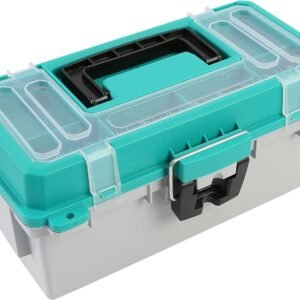 13" Tackle Box, Teal & Gray Fishing Tackle Box, Fishing Box or Art Box to Store Craft Supplies, Plastic Tool Box With Handle