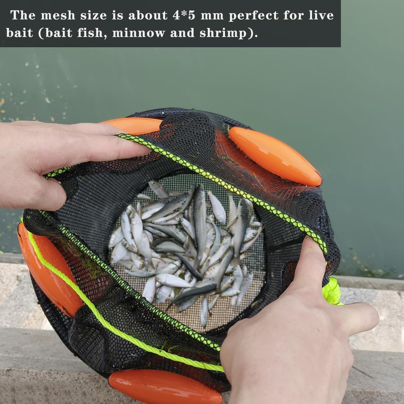 Large Floating Fishing Basket for Live Bait Shrimp Mesh Storage Cage Portable Rubber Coated Nylon Baitfish Net Bucket Storage - Image 2