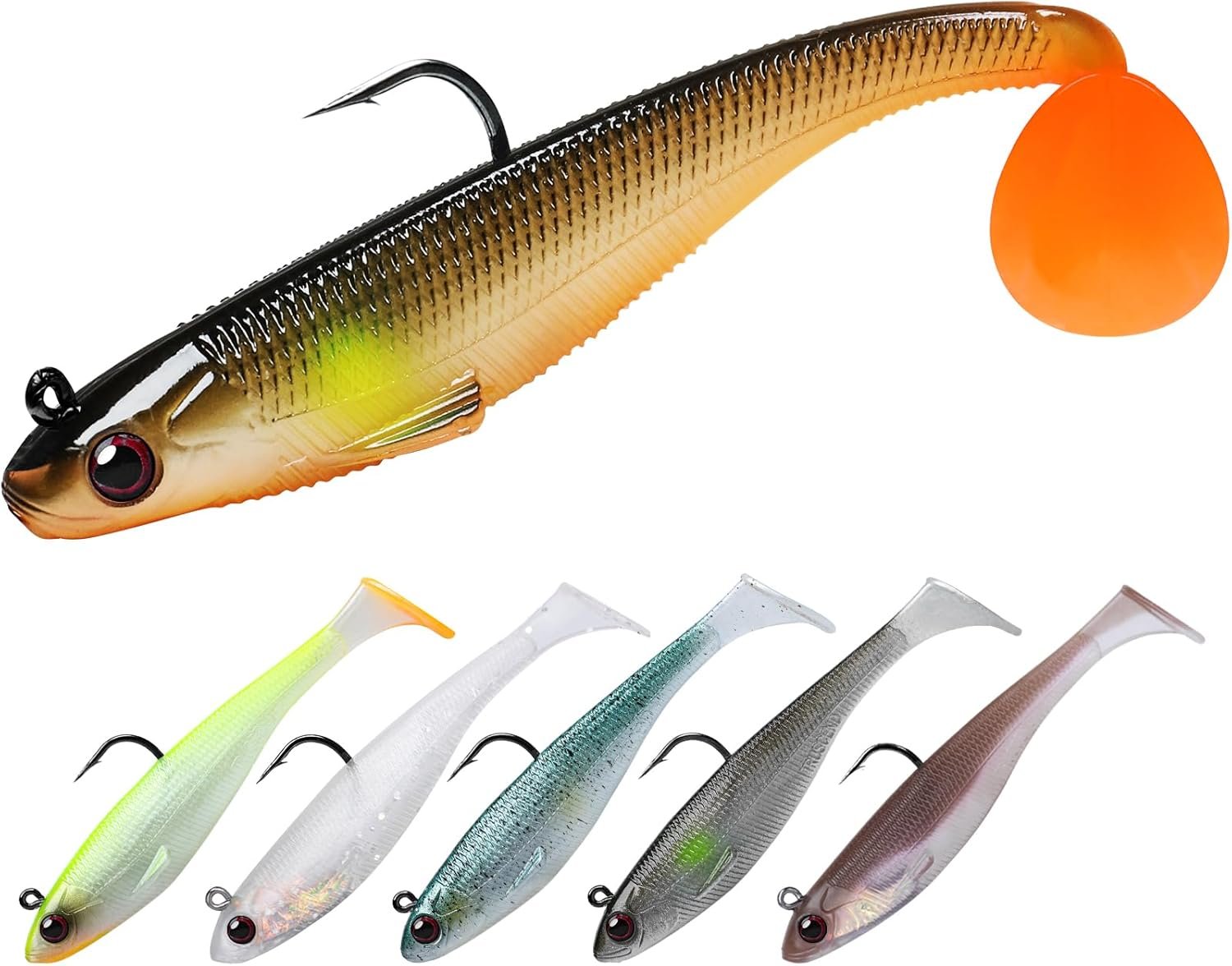 Pre-Rigged Soft Fishing Lures, Well-made Easy Catching Lures for Family Fishing, Great Action Swimbait with Spinner, All-conditions Fishing Gear for Bass Trout Walleye, Crappie Fishing Jigs