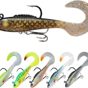 Pre-rigged Fishing Jigs for Freshwater and Saltwater, 1:50  Durable T Fishing Lures, Well-made Lifelike Shrimp Crayfish Swimbait, Weedless Lure for Bass Trout Walleye, Keep Separately!