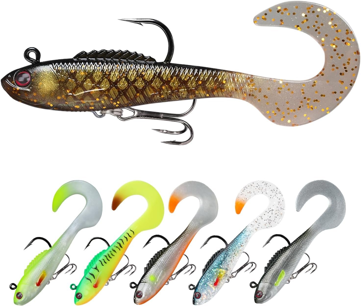Pre-rigged Fishing Jigs for Freshwater and Saltwater, 1:50 Durable T Fishing Lures, Well-made Lifelike Shrimp Crayfish Swimbait, Weedless Lure for Bass Trout Walleye, Keep Separately!