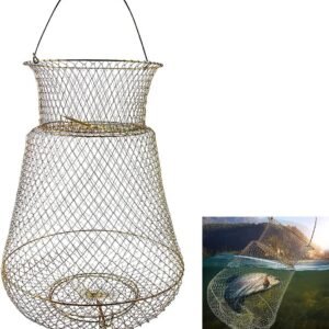 Steel Wire Fish Basket Galvanized, Collapsible Fish Crab Crawfish Basket, Metal Rustproof Fish Basket, Portable Fishing Basket Cage for Fish Outdoor