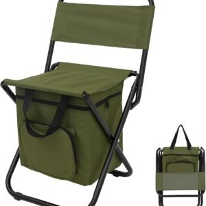 Small Fishing Chair with Cooler Bag, Lightweight Camping Chair Compact Fishing Stool with Backrest for RV Hiking Travel, Hunting, Ice Fishing Gifts Gear for Men