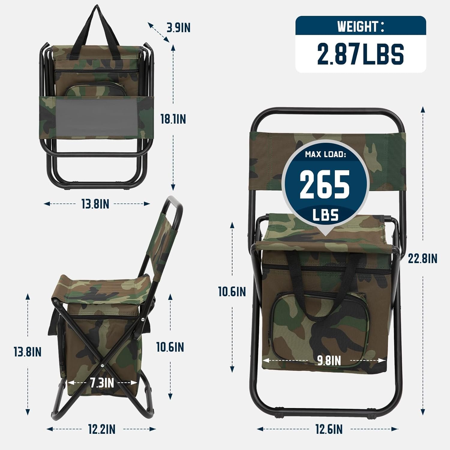 Small Fishing Chair with Cooler Bag, Lightweight Camping Chair Compact Fishing Stool with Backrest for RV Hiking Travel, Hunting, Ice Fishing Gifts Gear for Men - Image 2