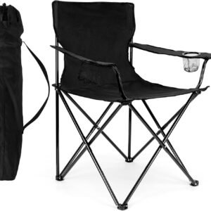 Camping Chair, Oversized Folding Lawn Chair for Adults, Foldable Camp Chair with Cup Holders Portable for Outdoor Fishing, Hiking, Travel, Picnic, Beach, Carrying Bag & Supports 275lbs (Black)