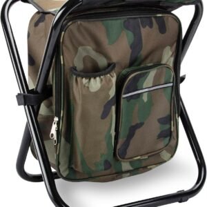 Folding Stool Backpack Insulated Cooler Bag, Collapsible Camping Hunting Fishing Multifunction Chair with Front Pocket and Bottle Pocket for Outdoor Events, Hiking, Travel, Beach