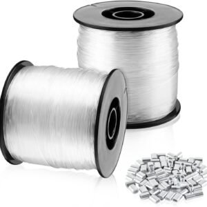 2 Roll 656 Feet Fishing Line for Balloon Garland, Strong Fishing Line Clear, 0.8mm Nylon String Fishing Line Invisible Wire with 100 Pieces Aluminum Crimping Loop for Craft Balloon Garland