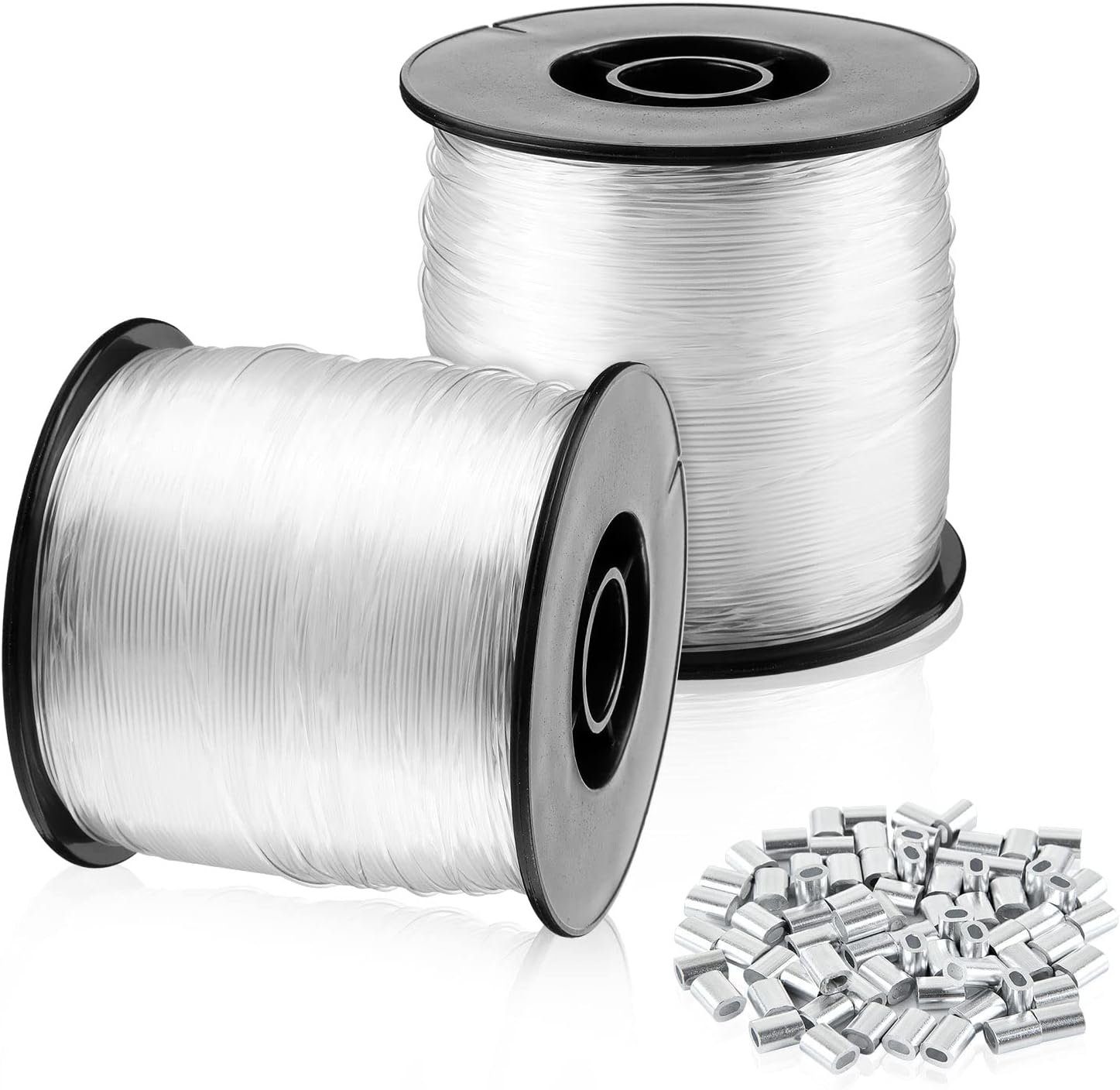 2 Roll 656 Feet Fishing Line for Balloon Garland, Strong Fishing Line Clear, 0.8mm Nylon String Fishing Line Invisible Wire with 100 Pieces Aluminum Crimping Loop for Craft Balloon Garland