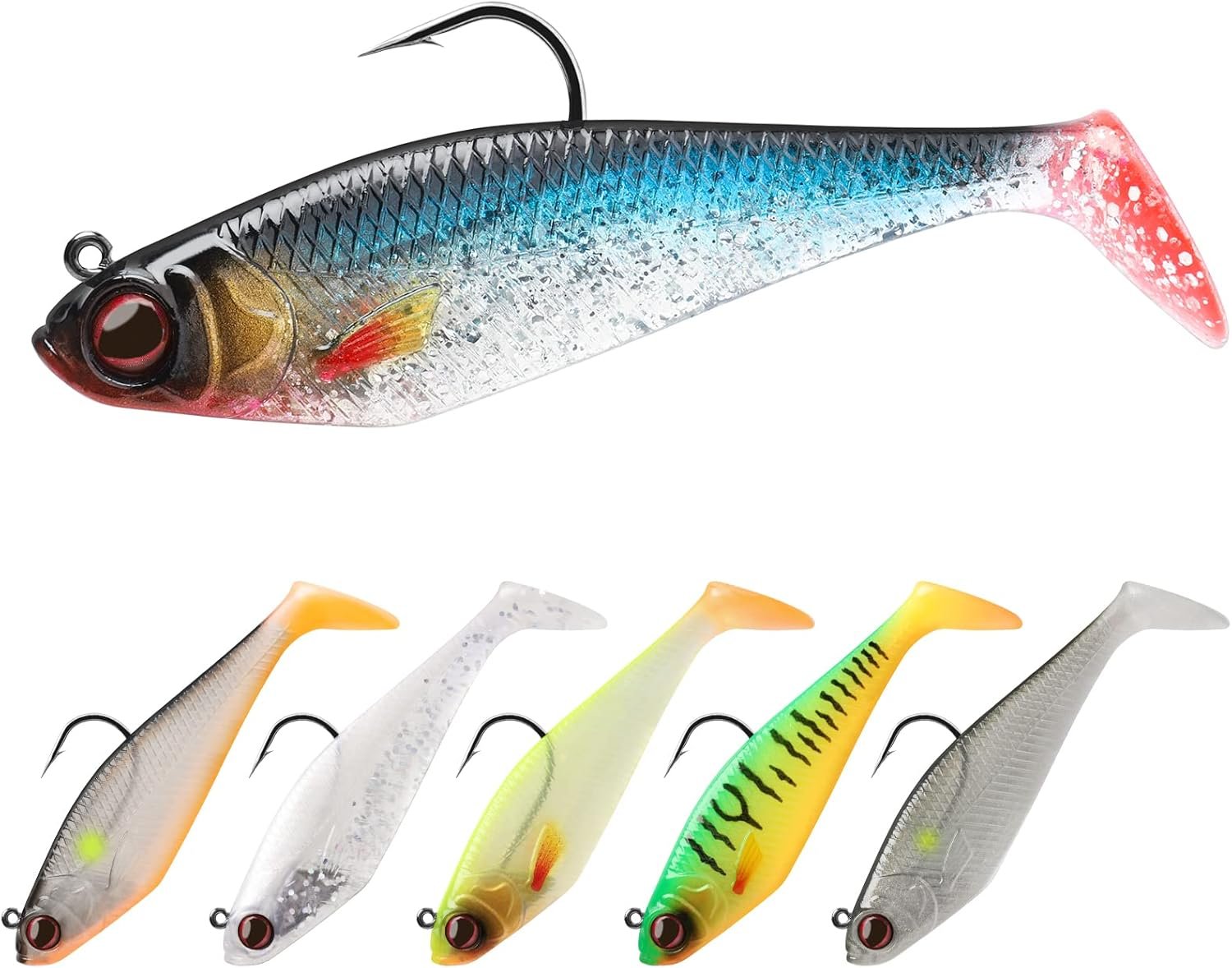 Weedless Soft Fishing Lures for Freshwater and Saltwater, Premium Pre-Rigged Jig Head Paddle Tail Swimbaits for Bass Fishing,Jigs Fishing Bait for Crappie Trout Walleye, Amazing Fishing Gifts