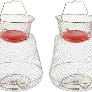 Floatable Galvanized Steel Wire Fish Baskets, Collapsible Floatable Wire Fish Baskets,Portable Fishing Basket Fishing Net Cage (2 Pack)