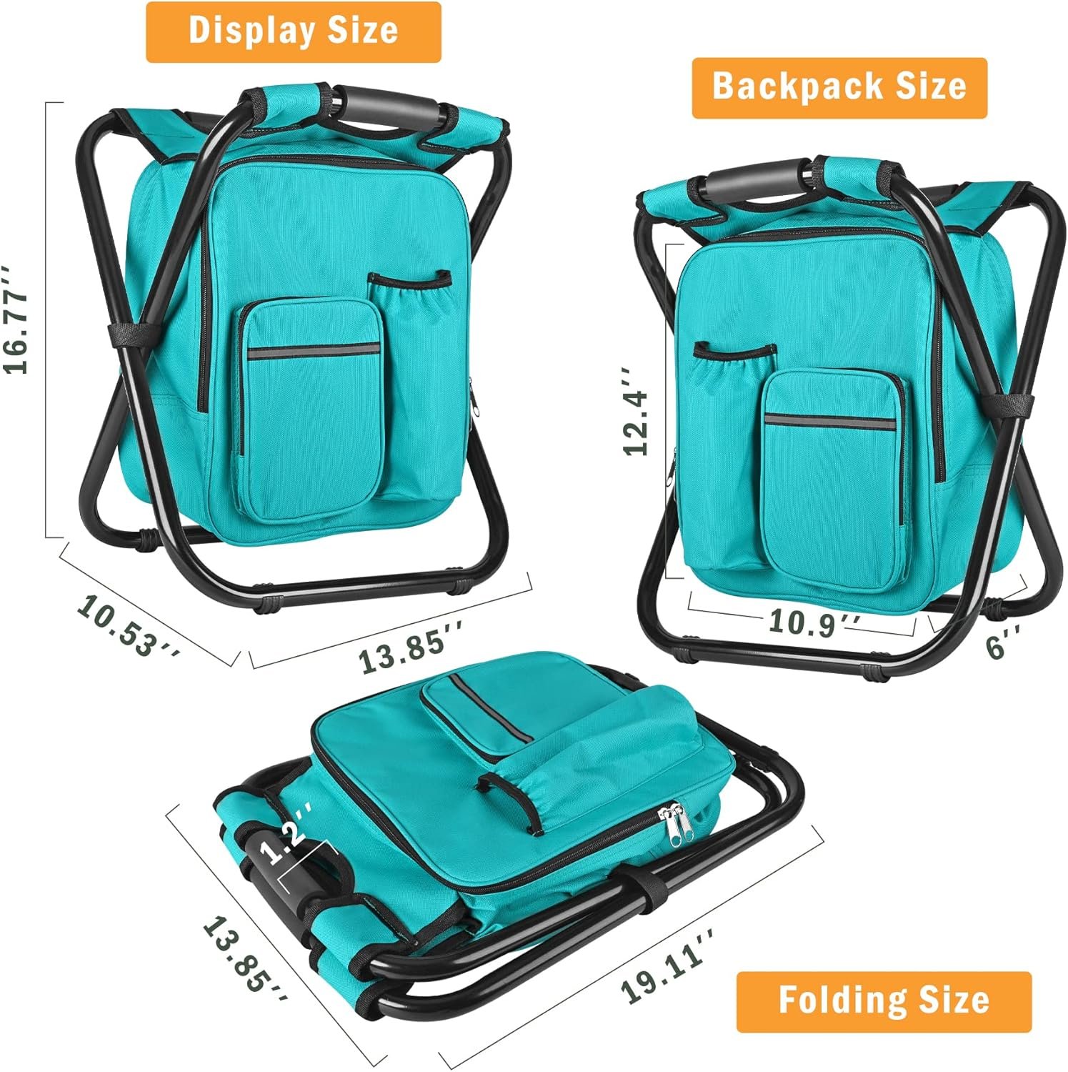 Backpack Stool Cooler Chair Heavy Duty 400 LBS Max Load Portable Lightweight Stool Backpack Folding Fishing Cooler Seat for Camping Hunting Fishing - Blue-Green - Image 2