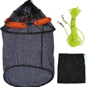 Large Floating Fishing Basket for Live Bait Shrimp  Mesh Storage Cage Portable Rubber Coated Nylon Baitfish Net Bucket Storage