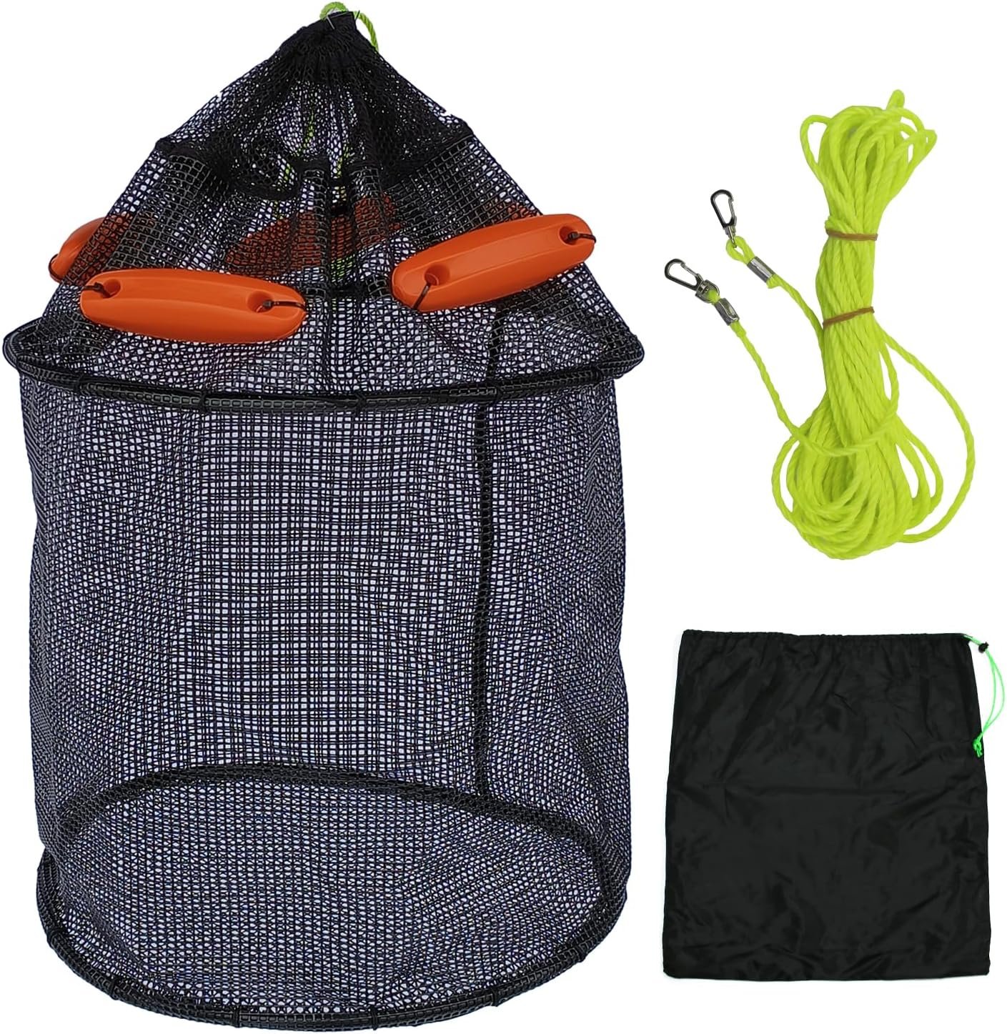 Large Floating Fishing Basket for Live Bait Shrimp Mesh Storage Cage Portable Rubber Coated Nylon Baitfish Net Bucket Storage