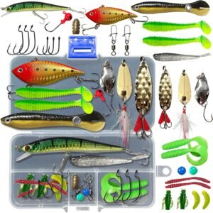 Fishing Lures Kit Set, Baits Tackle Including Crankbaits, Topwater Lures, Spinnerbaits, Worms, Jigs, , Tackle Box and More Fishing Gear Lures for Bass Trout