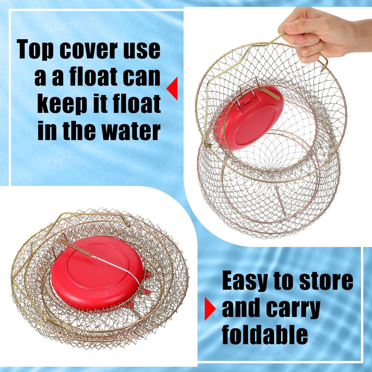 4 Pieces Galvanized Steel Wire Fish Basket Collapsible Floating Fish Net Rustproof Portable Fishing Basket Cage Bucket Fish Holder for Caught Fish, Live Fish, Robust and Easy to Use - Image 2