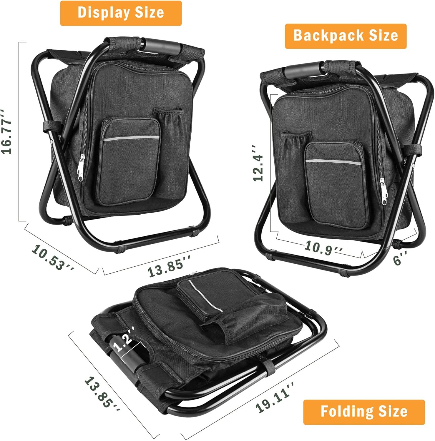 Backpack Stool Cooler Chair Heavy Duty 400 LBS Max Load Portable Lightweight Folding Fishing Cooler for Camping Hunting Fishing - Black - Image 2
