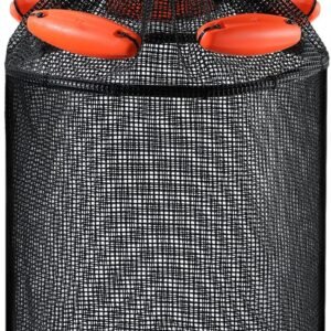Extra Large Foldable Floating Fish Basket for Live Caught Fish, Collapsible Mesh Bait n, Portable Kayak Fishing Live Well, Heavy Duty Coated Fishing Net Cage
