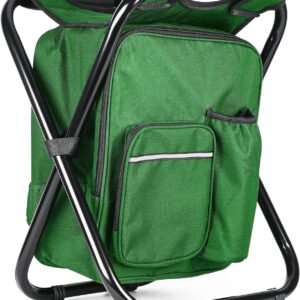Portable Stool Backpack Cooler Chair 400 LBS Max Load Folding Fishing Cooler Backpack Stool for Outdoors Hiking Beach Travel - Army Green
